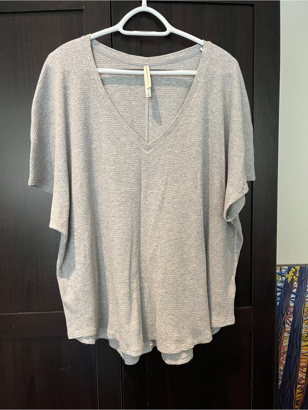 The Group by Babaton Aritzia Oversized WaffleKnit V-neck Tunic Top Heather Grey